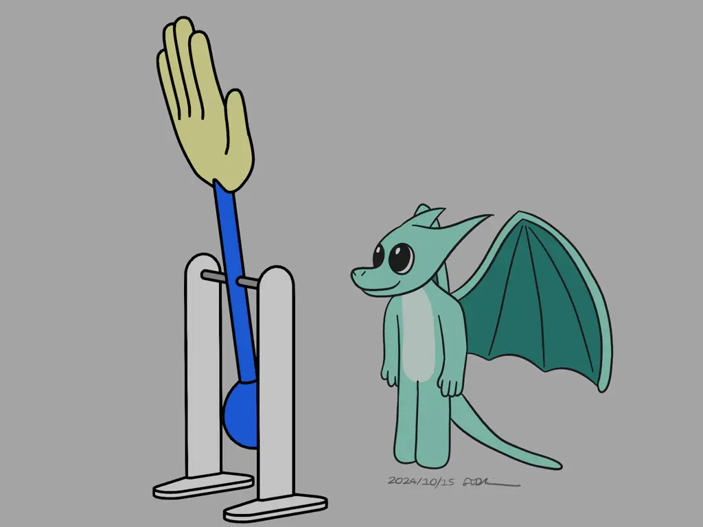 A small teal dragon receiving a headpat